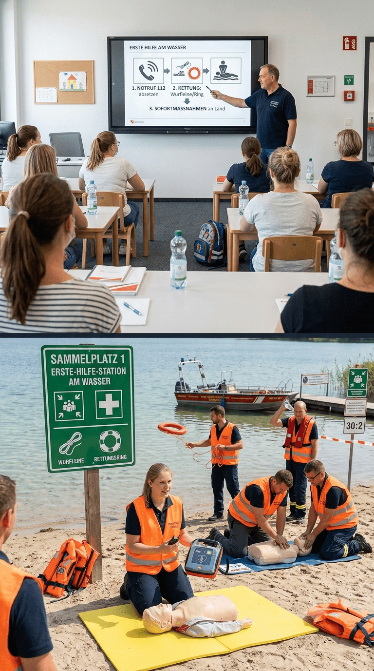 Erste Hilfe am Wasser – Theorie und praktische Rettungsübung mit Wurfleine und Rettungsring