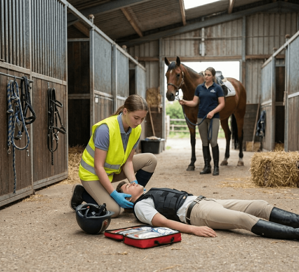 Erste Hilfe bei Reitunfällen im Stall – stabile Seitenlage und Erstversorgung mit Verbandkasten