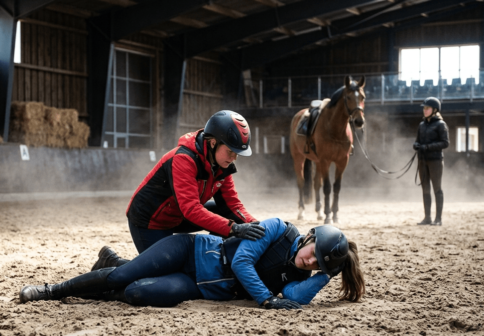 Erste Hilfe bei einem Reitunfall in der Reithalle – stabile Seitenlage nach Sturz vom Pferd